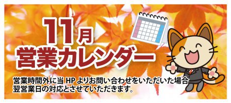 陽だまり工房仙台の11月の営業カレンダー